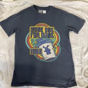 Dutch Bros Men’s T Shirt Size Small Drink One For Dane 1992 Dusty Blue Retro ALS